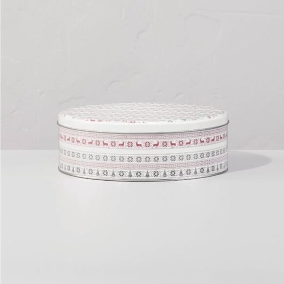 Hearth & Hand Magnolia Fair Isle Reindeer and Pine Tree Small Tin Container - Picture 2 of 6